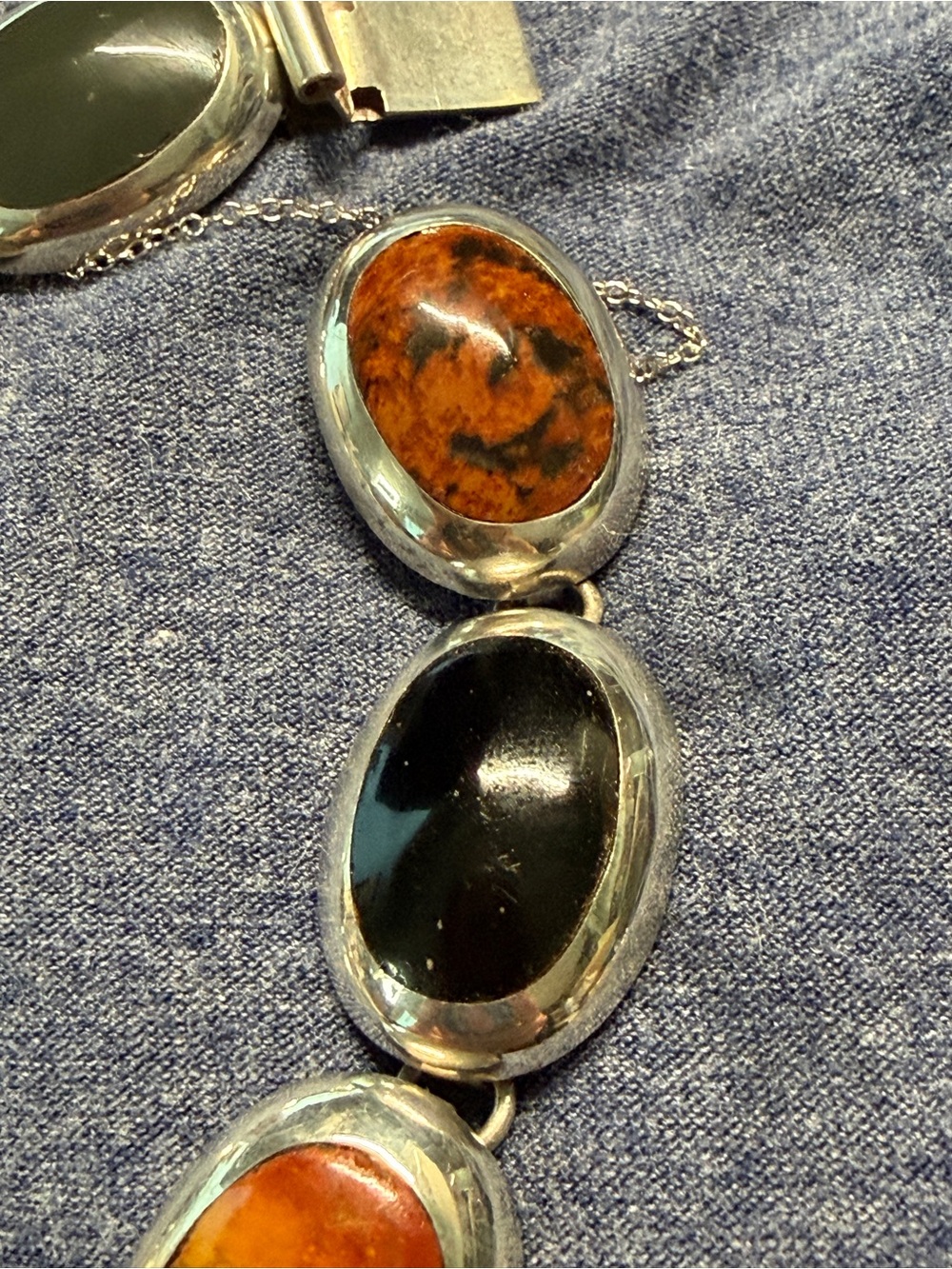 Vintage 1950s Taxco Mexico 925 Sterling Silver Multi Gemstone Link Bracelet - Picture 8 of 15